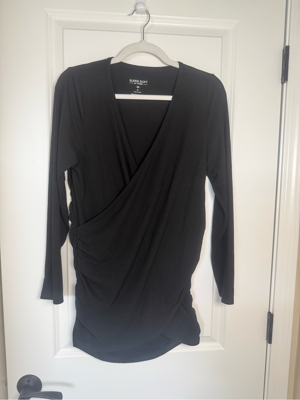 torrid Black Long Sleeve Faux-Wrap Ribbed Super Soft Tunic Size 14